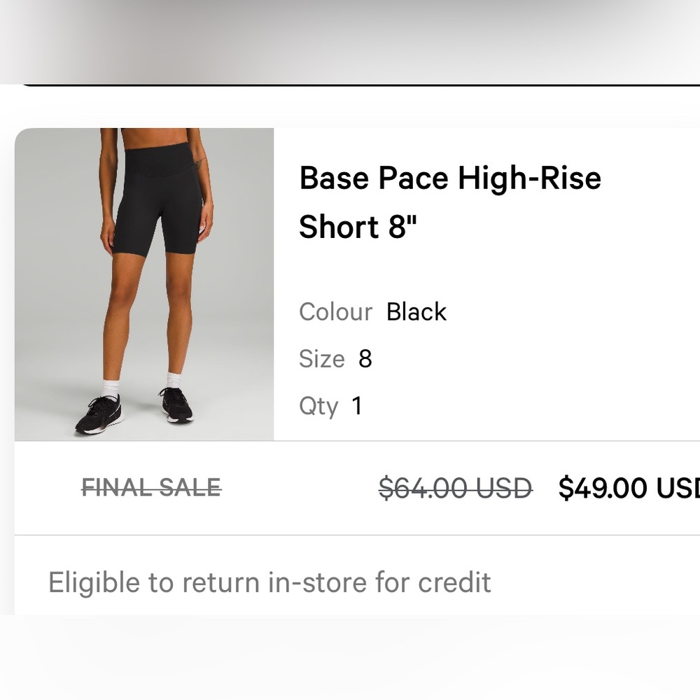Lululemon black size 8 bike shorts base pace